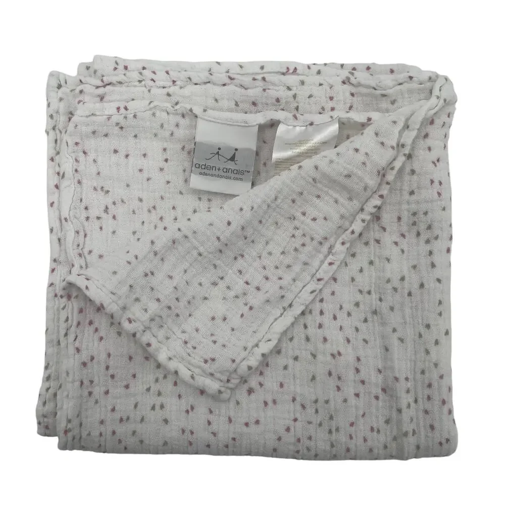 ADEN + ANAIS Baby Swaddle Blanket White Muslin Pink Gray Confetti Sleep Light
